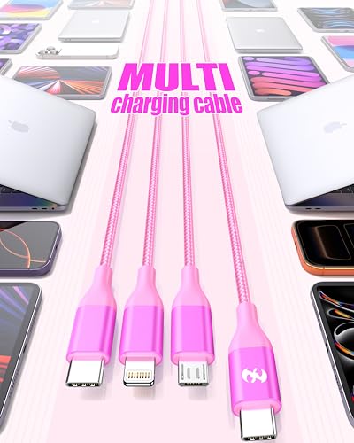 3 in 1 Multi Charging Cable for Multiple Devices Fast Charge cord 2Pack 4FT | Car Travel Essentials,MFI Certified Universal Phone Charger with Type C/Micro USB/IP for iPhone17-5 iPad Android Green/Rose - color: Green/Rose-4ft