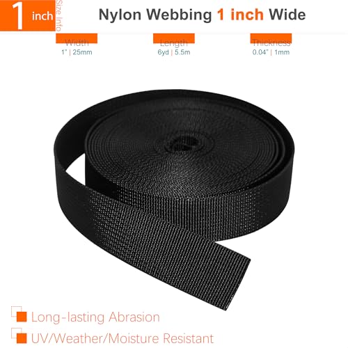1" Straps and Buckles Set: 6 yard Nylon Webbing 1 inch (25 mm) Wide, 6 pack Side Release Buckle, 12 pcs Tri-Glide Sliders, Plastic Clip Quick Fastener Replacement Heavy Duty Dual Adjustable No Sew - size: 1" x 6 yd Strap + 6 pack Buckles
