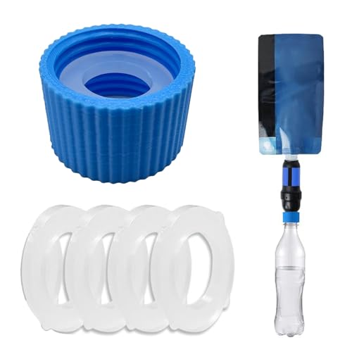 1 Pcs Water Filter Coupling, 5 Pcs Filter Cleaning Gasket With Seal Kit, Compatible with 28mm External Threaded Water Filters and Standard Plastic Bottles for Mountaining Hiking Camping (6)