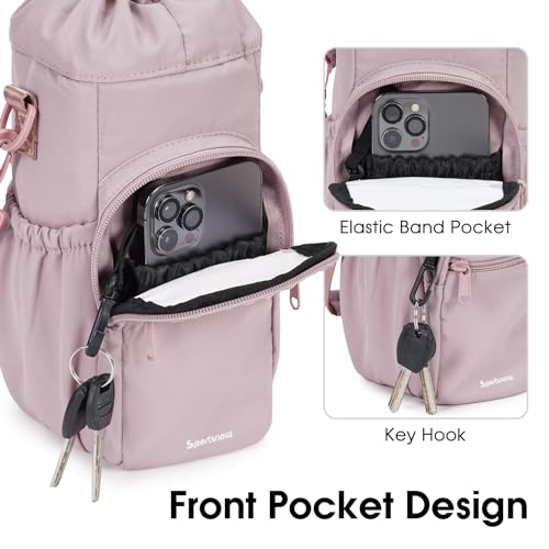 sportsnew 40oz Insulated Crossbody Water Bottle Bag Gym Hiking Phone Pocket | Water-resistant Lining, Padded Strap, Top Handle, Drawstring, Phone Pocket, Elastic Slots, Built-In Key Clip for Gym Walking - color: Pink