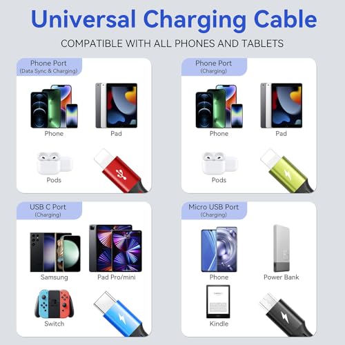 4 in 1 Multi Charging Cable ,3.5A Multiple Charger Cord Braided,2Pack 4Ft - color: Black