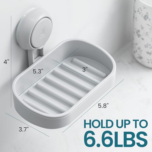 TAILI Soap Holder, Soap Dish Suction Cup with Hooks, Stainless Steel (Grey) - color: Grey