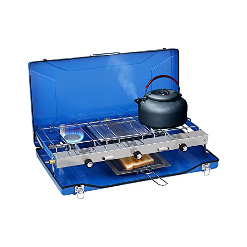 Camplux Camping Stove 20,400 BTU, 1 Grill & 2 Burners Propane Stove for Outdoor Cooking - color: Blue