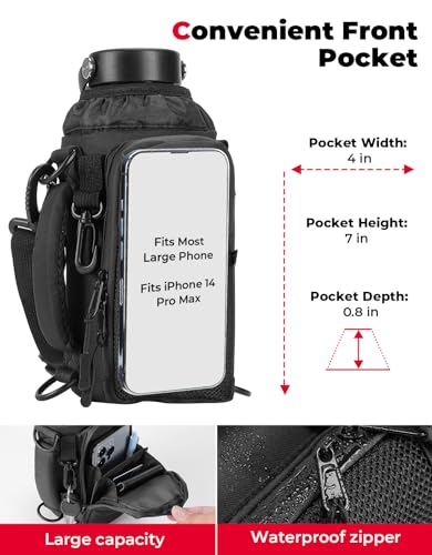 KEMIMOTO Water Bottle Holder Bag, Water Bottle Carrier with Adjustable Shoulder Strap, Water Bottle Pouch Holder for Hiking, Compatible with YETI Stanley SLM 32 oz, 40 oz - size: Elastic Band-40 oz