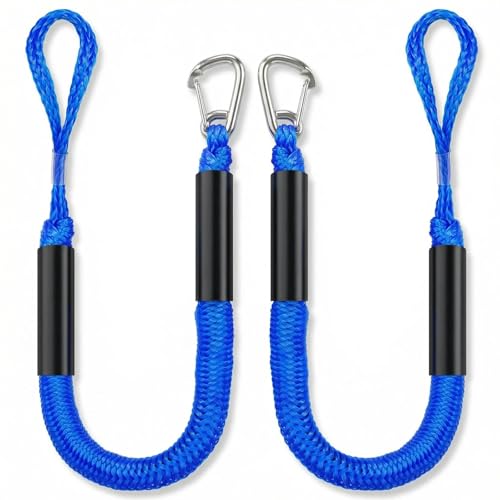 Boat Bungee Dock Lines, 2 Feet PWC & Jet Ski Dock Line, Heavy-Duty Mooring Ropes for Docking, Pack of 2