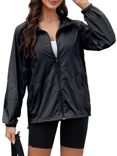CRIPOM Light Weight Rain Jacket Women Waterproof Windbreaker Travel Rain Coats for Women Packable S-XXL - color: Black, size: X-Large