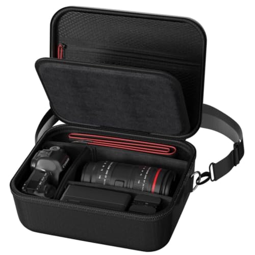 ProCase Hard Shell Digital Camera Case for Canon Rebel T7 -Black | Soft Padded Bag with 1 Shoulder Strap and 3 Adjustable Dividers for Digital Camera EOS R100/R50/DSLR/SLR/Nikon/Sony - color: Black