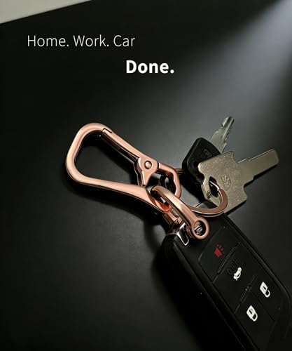 Metal Key Chain Carabiner Clip with Key Ring and D Ring | Heavy duty build, full accessory packs, quick release, multi purpose hook, belt loop holder, separate home and car fob sets - color: 3 Pcs Rose Gold