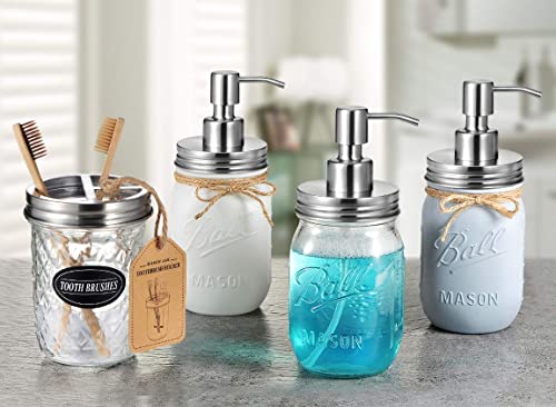 Amolliar Mason Jar Liquid Soap Dispenser Pump Lid, Brushed Nickel 6 Pack | Stainless Steel Soap Pump 16oz Regular Mouth Jar, Farmhouse Decor, Hand Soap, Dish Soap, Lotion Soap Lid, Extra 3 Long Tubes - color: Brushed Nickel, size: 6 Pack