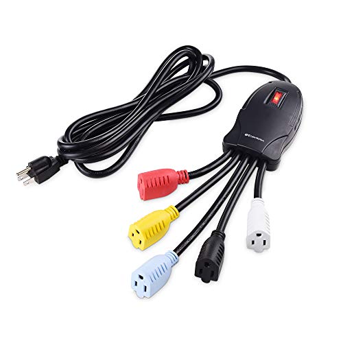 Cable Matters 5 Outlet Power Cord Splitter, Power Squid, 10ft Cord | Outlet Multiplier, Extra Long Cord, Color Coded Receptacles