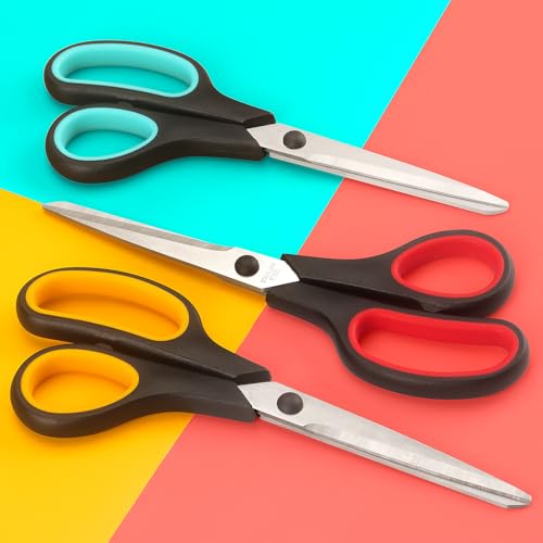 LONGKEY 8.5" Scissors 3-Pack, Ultra Sharp Stainless Steel, Black - color: Black