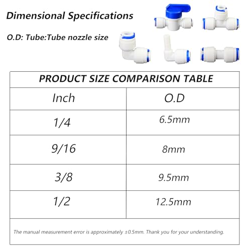 1/4" to 3/8" Push-Fit Fittings Set, 5 Pcs | Includes straight, elbow, tee & ball valve. For RO water filtration & pre-purifier. - style: 1/4 turn 3/8 quick connect straight elbow three-way ball valve collection