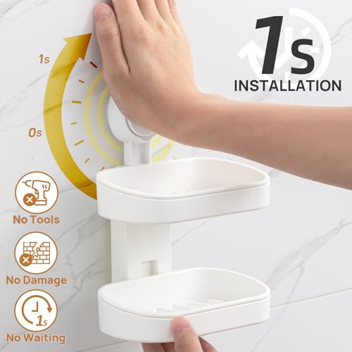 LEVERLOC Soap Holder, Soap Dish for Shower, Suction Cup Bar Soap Holder - style: 2 tiers White