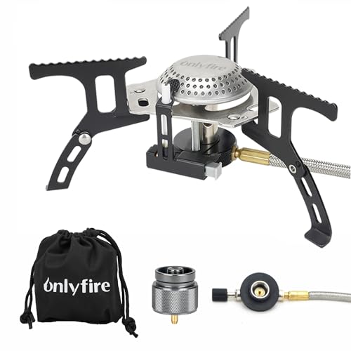 ONLYFIRE Portable Camping Gas Stove, Backpacking Camp Stove with Piezo Ignition, 1LB Propane Adapter, Mini Camp Stove with Carry Bag for Outdoor Cooking, Picnic, Camping and Hiking, GS333 | Foldable Mini Gas Camping Stove with Carry Bag for Outdoor Cookin