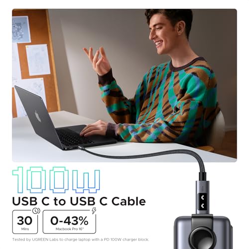 UGREEN Uno USB C Cable 100W with LED Display, Fast Charging, 1.6ft, Black | For iPhone 17/16/15, MacBook Pro/Air, iPad Pro/Air/Mini, Galaxy S26/S25/S24, Dell XPS, Pixel, Switch, and more - color: Black, size: 1.6 FT