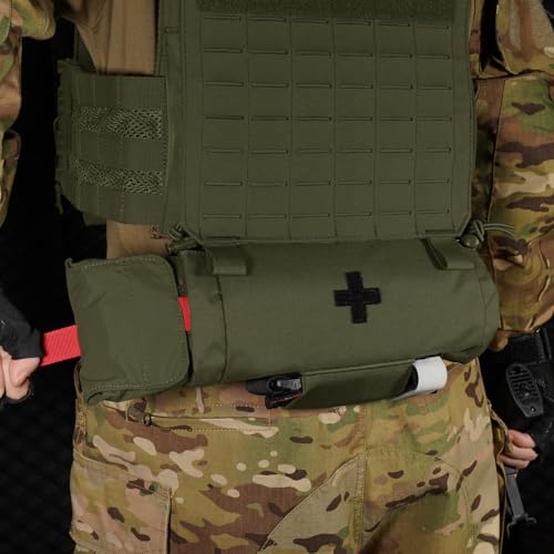 PETAC GEAR Tactical First Aid Drop Dump Pouch, Micro Medical Trauma Roll Up Drop Pouch EMT IFAK Sub Abdominal Carrying Bag with Hook-N-Loop (RG) - color: Rg