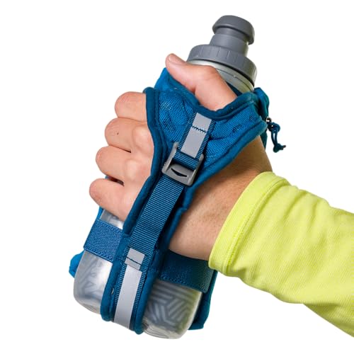 Nathan SpeedDraw 2 Insulated Handheld Running Water Bottle Flask – Double-Wall Insulation, Ergonomic Grip, Blast Valve Cap, Phone & Key Storage Pockets, Reflective Design, 12oz Insulated - Deep Blue - color: 12oz Insulated - Deep Blue