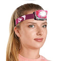 Foxelli LED Headlamp Flashlight for Adults & Kids, Running, Camping, Hiking Head Lamp with White & Red Light, Comfortable Headband, Lightweight & Waterproof, 3 AAA Batteries - color: Neon Pink