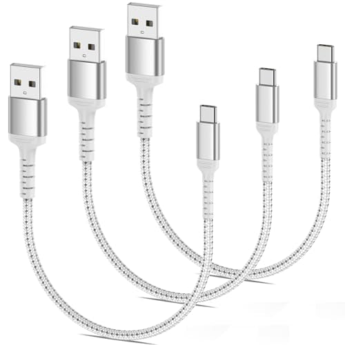 ULIFTUS 1.5FT USB C Cable for iPhone 15 Pro/Max, 3-Pack Braided USB A to USB C Cable Fast Charging Type C Cord for Samsung Galaxy S23 Google Pixel, Short USB C Charger Cable 0.5m -Silver - size: 1.5 Feet