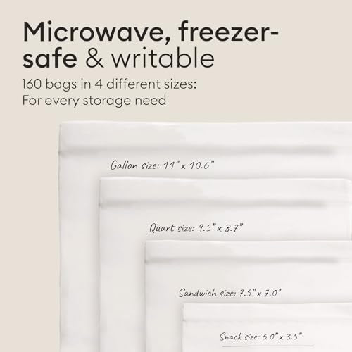 Vove Compostable Storage Bags 160 Ct Variety Pack (S/M/L/XL), Plastic-Free Zip Bags for Food Storage and Meal Prep, PFAS-Free and BPI Certified, Freezer Safe Airtight Seal, Plant-Based - size: Multi-Size (S/M/L/XL) - 140 Count