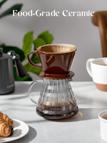 DOWAN Pour Over Coffee Dripper, Non Electric Pour Over Coffee Maker, Porcelain Slow Brewing Accessories for Home, Cafe, Restaurants, Easy Manual Brew Maker, Brown - color: Brown