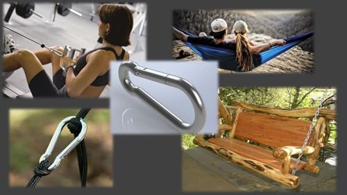 Black & Silver Zinc-Galvanized Heavy Duty Bushcraft Carabiner Spring Snap Clip Link Hooks 200-500lb Load 2, 6 & 12 Packs - color: 5cm (2.0in) Silver 12 Pack