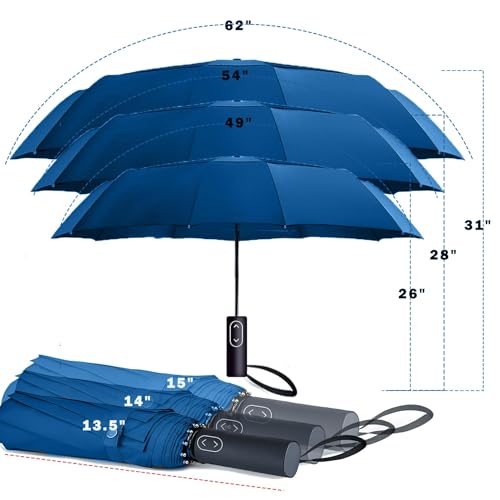 MRTLLOA Compact Golf Umbrella, 10 Ribs Vented Windproof Travel | 49/54/62 Inch Large Oversize, Double Canopy, Quick-Dry Fabric, Lightweight, Umbrellas for Rain - color: Navy Blue, size: 49 Inch