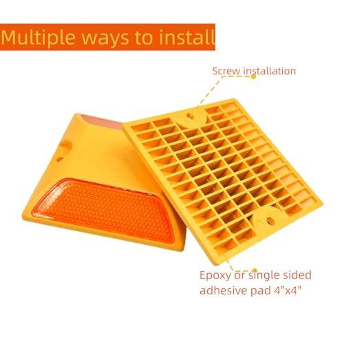 10 Pack Driveway Reflectors, 4x4 Inch Asphalt Pavement Markers | Heavy-duty all-weather road studs for driveway entrances, speed bumps, sidewalks; durable ABS pavement markers