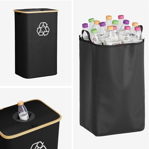 SpaceAid Recycling Bin for Kitchen 26 Gallon, 100L Recycle Bin with Lid and 2 Reusable Inner Bags, for Bottle Can Glass Plastic Stickers, Black - color: Black