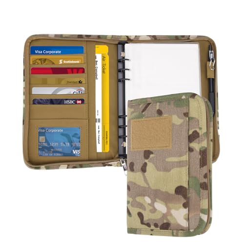 Military Padfolio Ring Binder with 80 Sheets 160 Pages of Leaf Paper, Military Notebook with Zippered Padfolio Organizer, Refillable Tactical Notebook 6-Ring A5 Notebook Paper (10" x 7.3") - size: Medium (A5 - 5.6in x 8.3in)