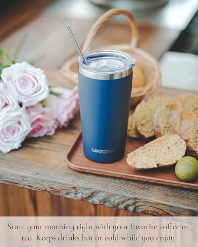 20oz Travel Coffee Tumbler, Insulated Travel Mug, Orange | Includes 2 Lids & Straw, Stainless Steel, Vacuum Insulated, Fits Car Cup Holders, Hot & Cold Drinks, Reusable Cup - color: Orange