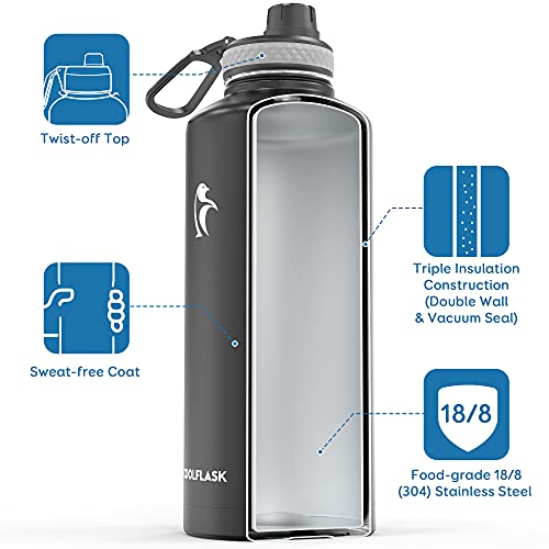Coolflask 87 oz Insulated Water Bottle Stainless Steel with Straw & 3 Lids - color: Magic Black, size: 87 Ounces