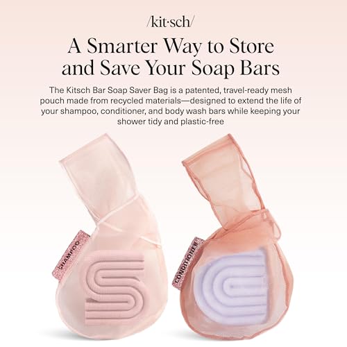 Kitsch Soap Saver Bag – Patented Mesh Bag Soap Holder – 2pc Set - color: Blush & Terracotta