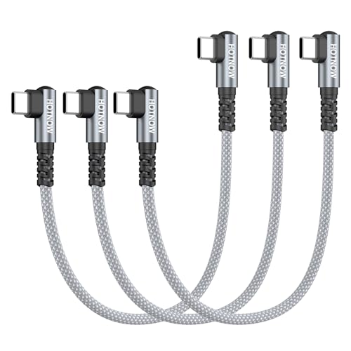 Right Angle USB C to USB C Cable 1FT 3Pack 65w - color: Grey and White, size: 1FT