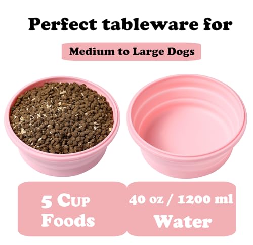 Joyinjojo Collapsible Dog Bowls with Lids, 2 Pack Portable Travel Dog Bowls for Small Medium Large Dogs, Silicone Foldable Outdoor Dog Cat Food Water Bowls for Camping Hiking Road Trip, Pink 40 oz - color: Pink, size: Extra Large