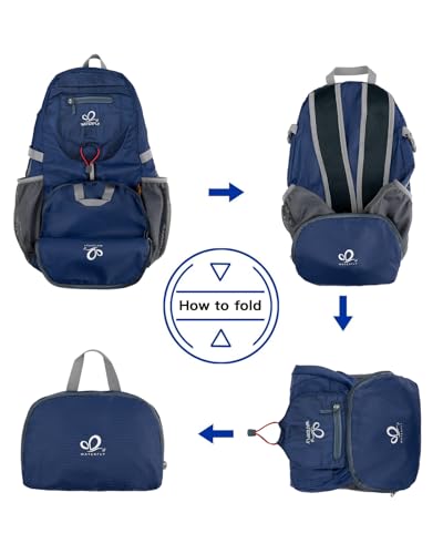 WATERFLY Small Lightweight Packable Backpack: 20l Hiking Daypack Man Woman | 20L,Recycled nylon material,Multi-compartment storage,Water-resistant,Everyday carry,Ultra Light Foldable Travel Day Pack - color: Dark Blue