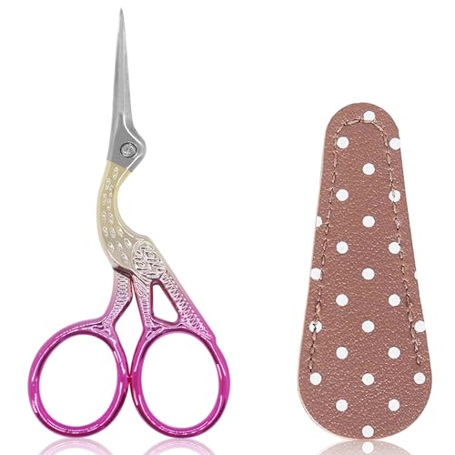 BIHRTC 3.6" Embroidery Scissors,Sharp Tip with Leather Case for Sewing | Pointed Stainless Steel Tip, Includes Leather Cover for Cross-Stitch,Threading,Handcraft,Art Work,DIY,Crafting - color: Yellow Pink, size: 3.6inch