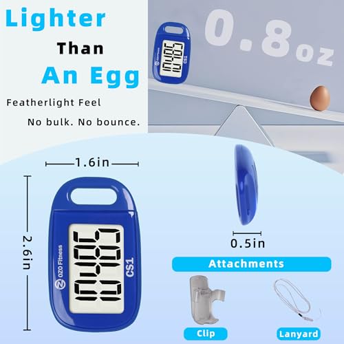 Clip-on 3D Pedometer for Walking Steps Counter with Lanyard, Simple Exercise Tracker for Women and Seniors with Large Accurate Digital Display, Portable Minimalist Sports Monitor - color: Blue