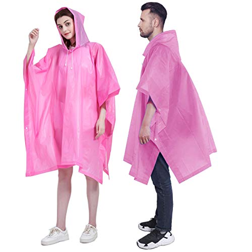 HLKZONE Rain Ponchos for Adults, [Pack of 2] Portable EVA Rain Coat Rain Jacket Reusable Raincoats with Drawstring Hood - color: D-rose