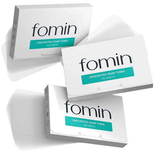 FOMIN Paper Soap Sheets for Hand Washing - 300 Unscented Travel Soap Sheets - color: Unscented (Pack of 3)