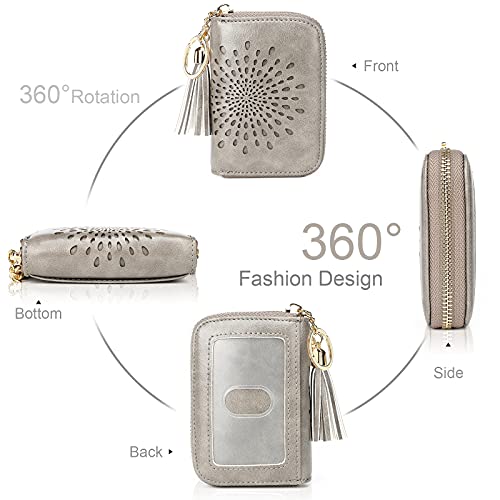 APHISON RFID Credit Card Holder Zipper Card Case Keychain Small Wallet for Women 1927 GRAY - color: 0-GRAY(single zip)