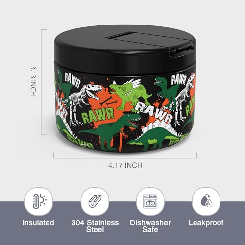 LOHASOK Kids Insulated Thermo for Hot Food Soup, 12oz - color: Black Dinosaur, size: 12 ounces