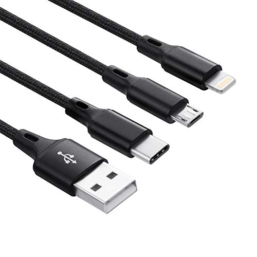 IFLASH 3in1 MicroUSB/Type C Cable, 3 in 1 Multi USB Charging Short Travel Size 8” Keychain Cord for Samsung Galaxy S10 S9 S8, Android Smartphones, iPhone 17 16 15 14 13 XS MAX XR X 8 7 Plus (Black) - color: Lightning + TYPE C + Micro (Black)