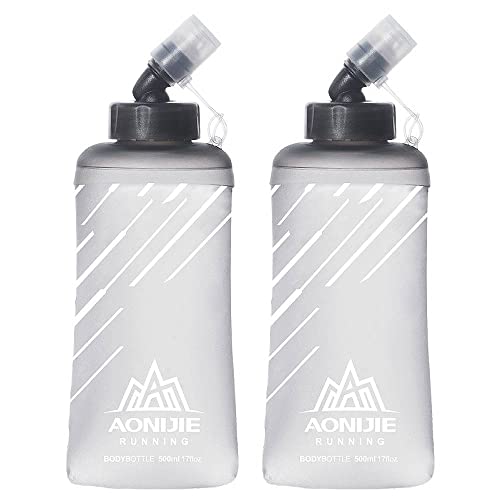 AONIJIE TPU Soft Flask Water Bottle Collapsible Running Flask for Hydration Pack, BPA Free, Wide Opening, for Outdoor Sports Hydration - color: D#500ml - 2 Pcs