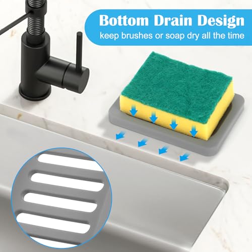 Topsky 2Pcs Soap Dish Holder, Non-Slip Bathroom Accessories Silicone Soap Case Saver, Sink Deck Bathtub Shower Dish Soap Drainer, Silicone Holder for Soap, Sponges, Scrubber (Grey-2pcs) - color: Grey-2pcs