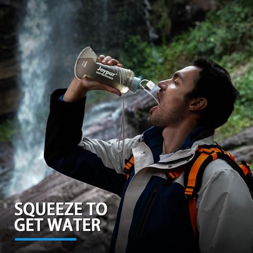 Water Filter Survival - Collapsible Water Bottle with Filter 0.01 Micron Squeeze Filtered Water Bottle 22oz for Hiking Backpacking Camping BPA-Free(Grey 650ml)