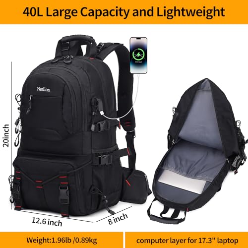 Nerlion 40L Hiking Backpack Travel Backpack for Men Women Camping Waterproof Outdoor Hiking Daypack Lightweight Backpack (Black) - color: A1- Black