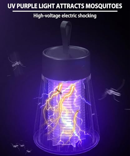Portable Bug Zapper, Rechargeable Mosquito Zapper for Camping, Hanging UV Insect Trap with Electric Grid, USB Powered Fly Killer for Indoor Outdoor, Patio, Backyard, Bedroom, Kitchen