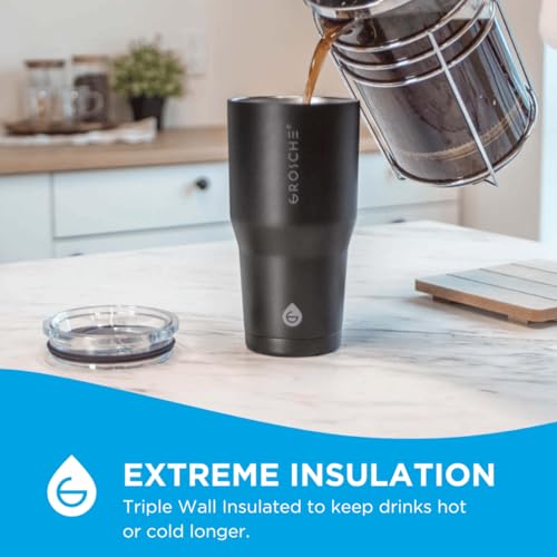 GROSCHE Yukon Triple Insulated Coffee Travel Mug with Lid - 20 oz Black - color: Black, size: 20 Ounces