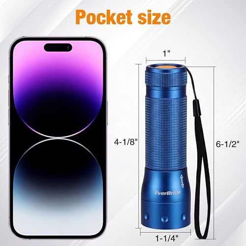 EverBrite Mini Flashlight, Zoomable 350LM LED Flashlight, Blue | Small, 3 Light Modes, Zoomable Beam, 3 AAA Batteries Included, Wrist Strap, Home, Camping & Emergency Use, Holiday Gifts - color: Blue, size: Small